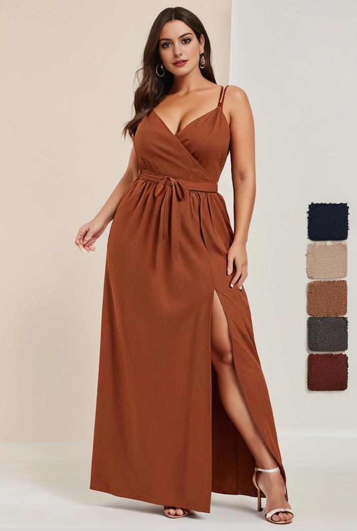 plus size shiny v neck side slit formal evening dress 101649