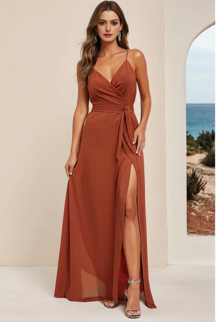 plus size shiny v neck side slit formal evening dress 101657