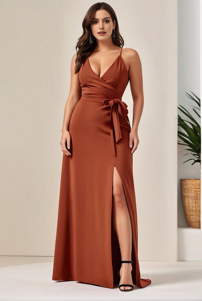 plus size shiny v neck side slit formal evening dress 101660