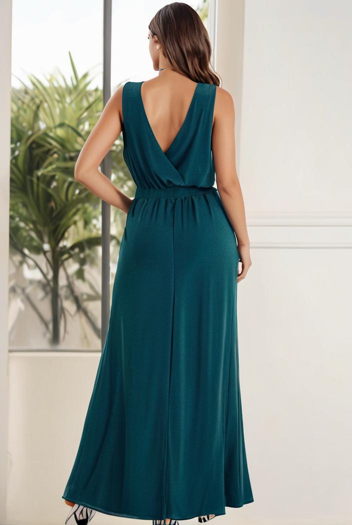 plus size shiny v neck side slit formal evening dress 101684