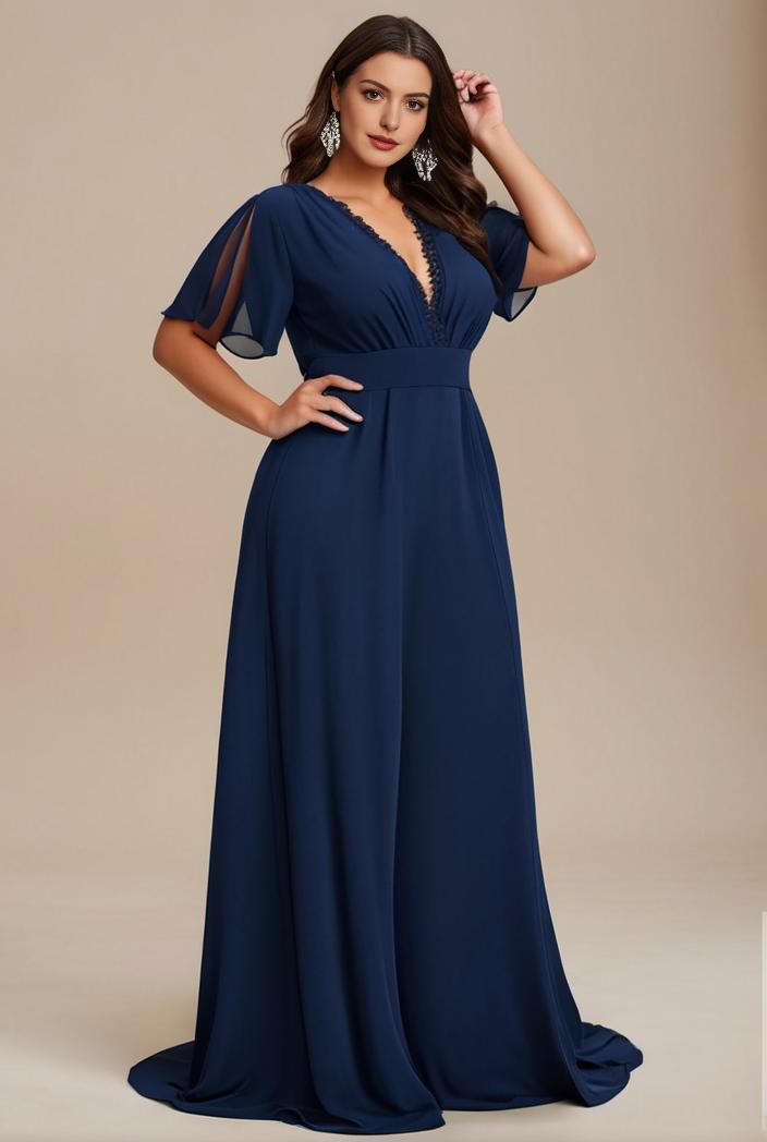 plus size simple chiffon pleated a line round neckline bridesmaid dress 101763