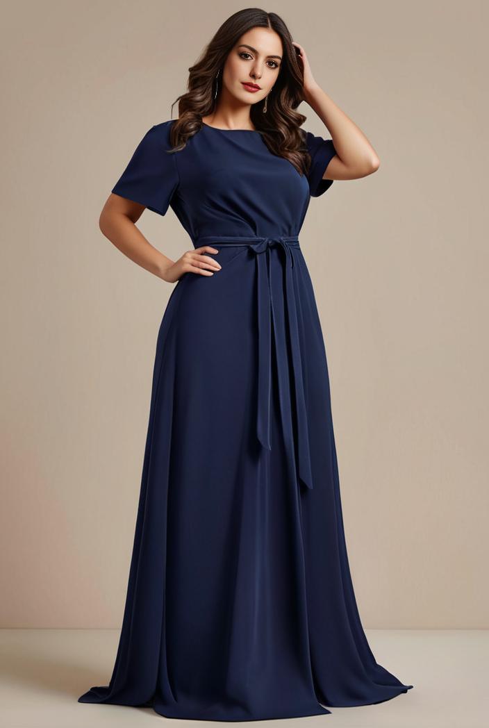plus size simple chiffon pleated a line round neckline bridesmaid dress 101764