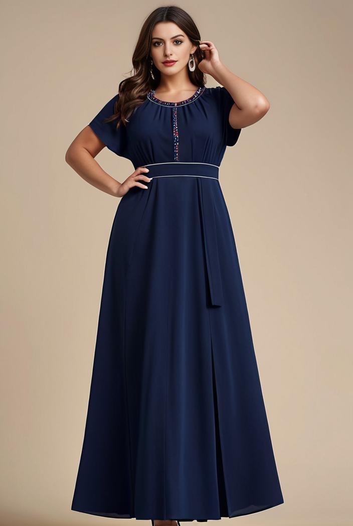 plus size simple chiffon pleated a line round neckline bridesmaid dress 101765
