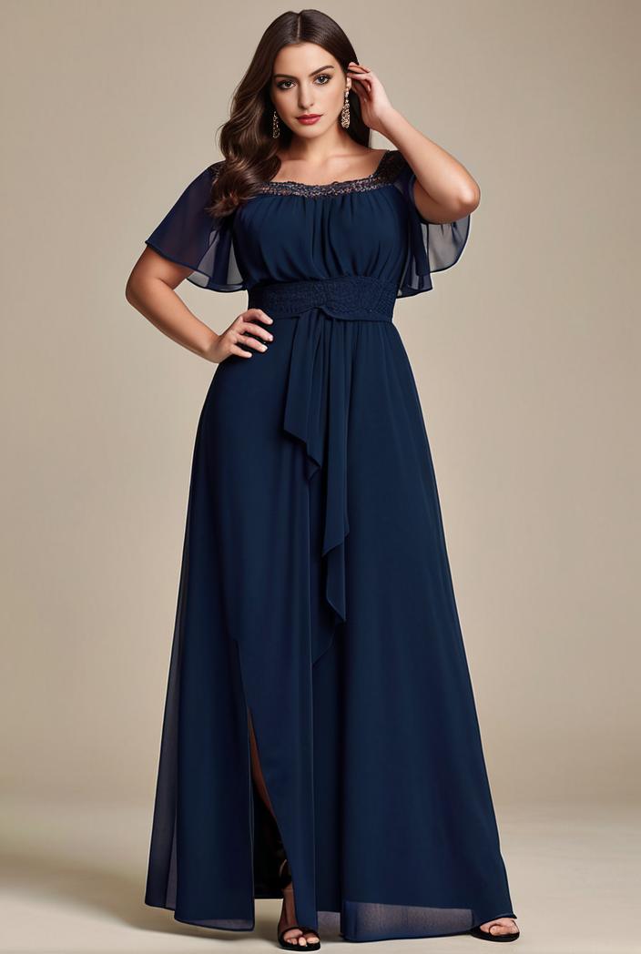plus size simple chiffon pleated a line round neckline bridesmaid dress 101768