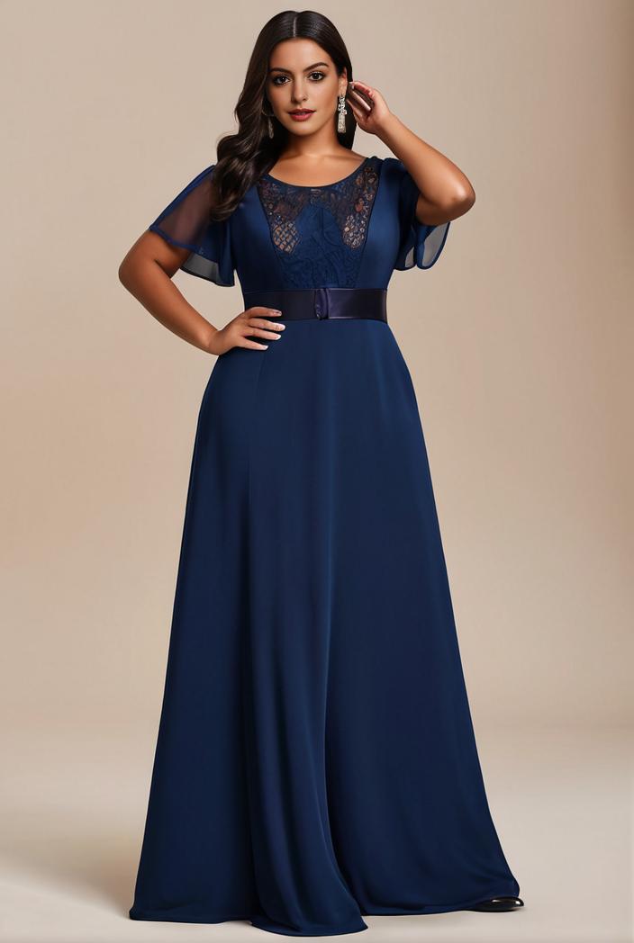 plus size simple chiffon pleated a line round neckline bridesmaid dress 101771