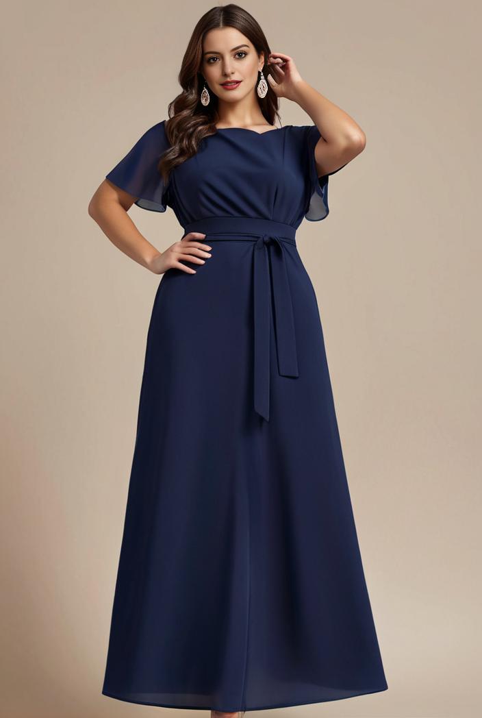 plus size simple chiffon pleated a line round neckline bridesmaid dress 101772