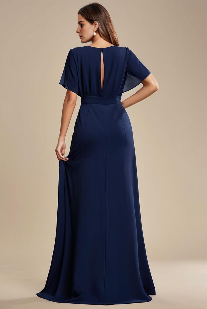 plus size simple chiffon pleated a line round neckline bridesmaid dress 101773