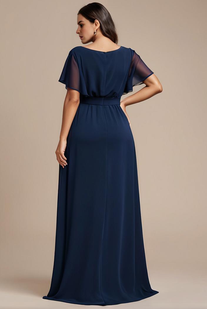 plus size simple chiffon pleated a line round neckline bridesmaid dress 101774