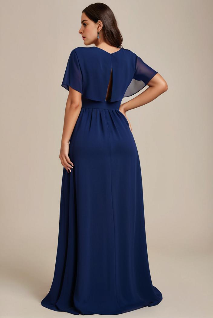 plus size simple chiffon pleated a line round neckline bridesmaid dress 101775