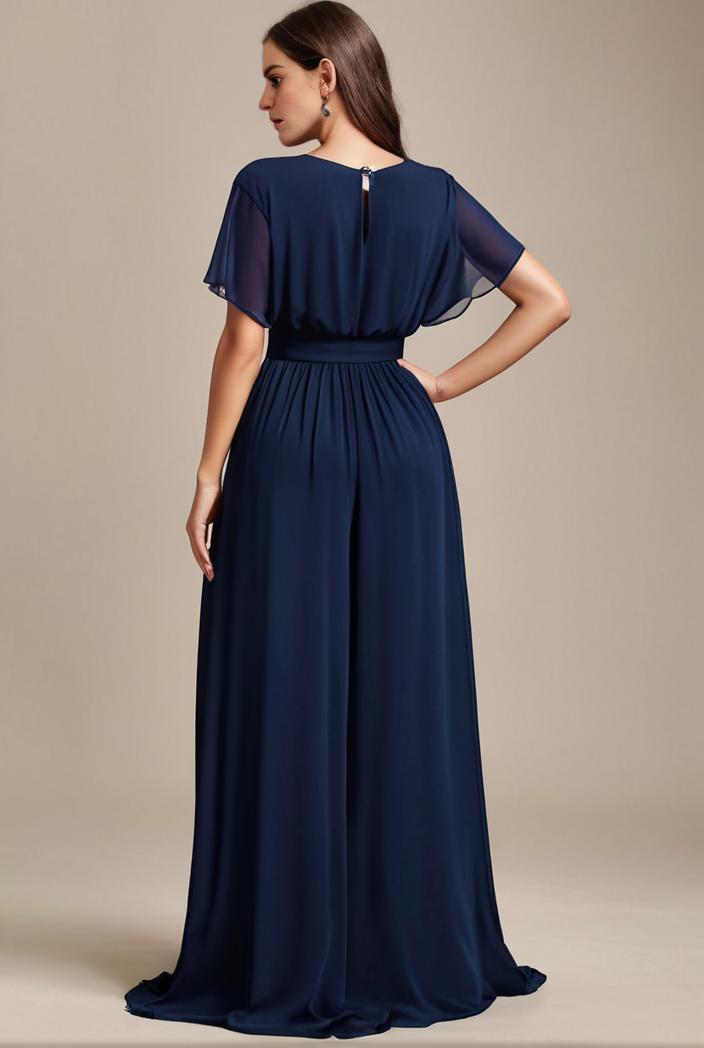 plus size simple chiffon pleated a line round neckline bridesmaid dress 101776