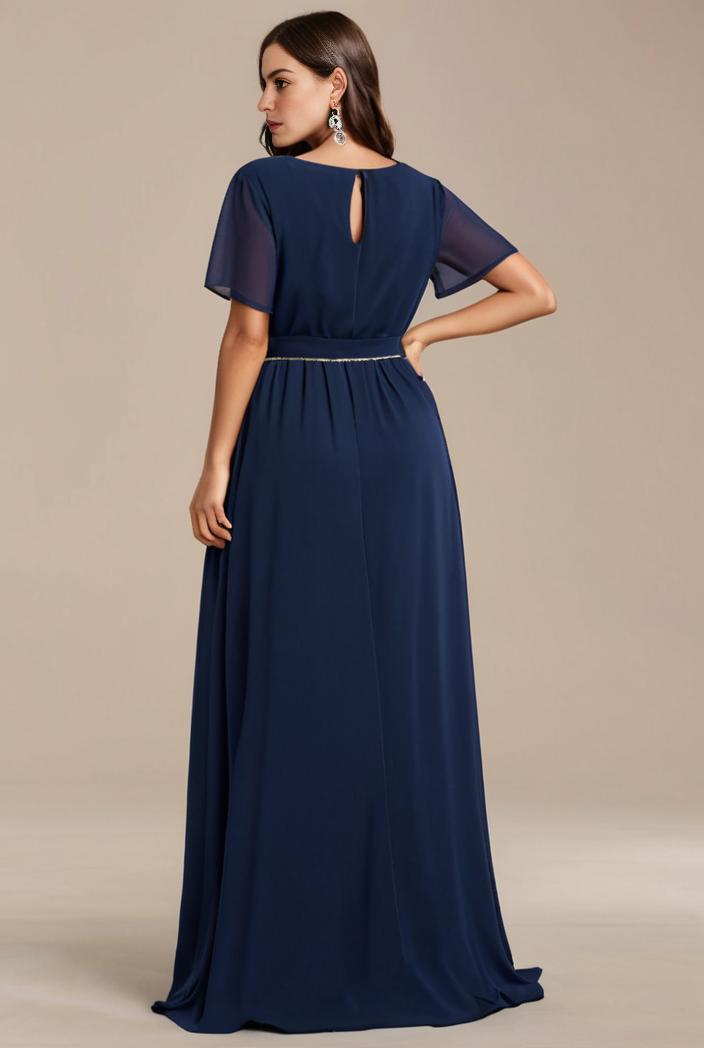 plus size simple chiffon pleated a line round neckline bridesmaid dress 101777