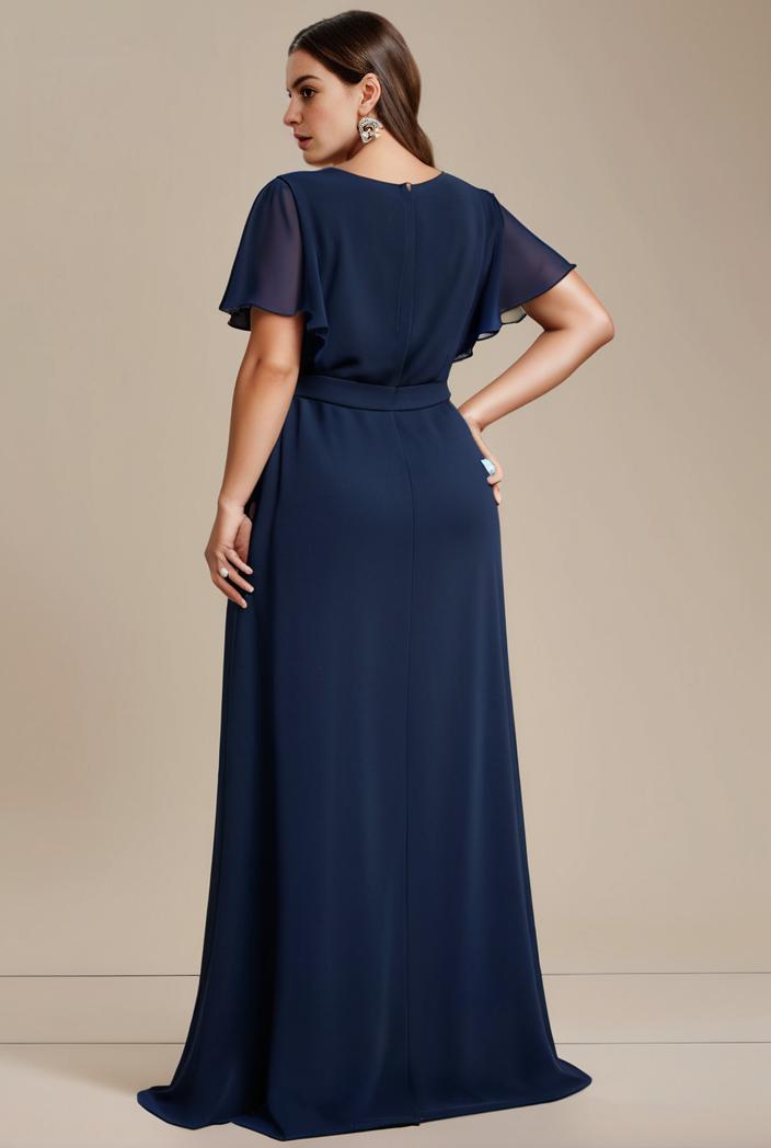 plus size simple chiffon pleated a line round neckline bridesmaid dress 101779