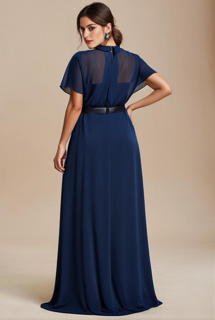 plus size simple chiffon pleated a line round neckline bridesmaid dress 101778