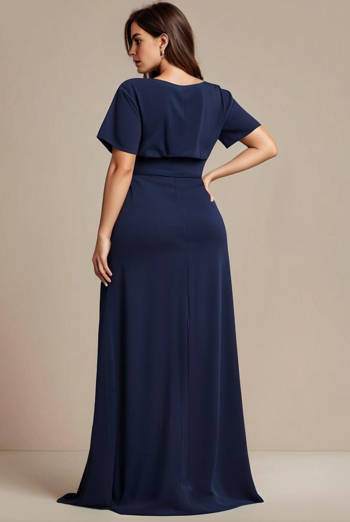 plus size simple chiffon pleated a line round neckline bridesmaid dress 101781