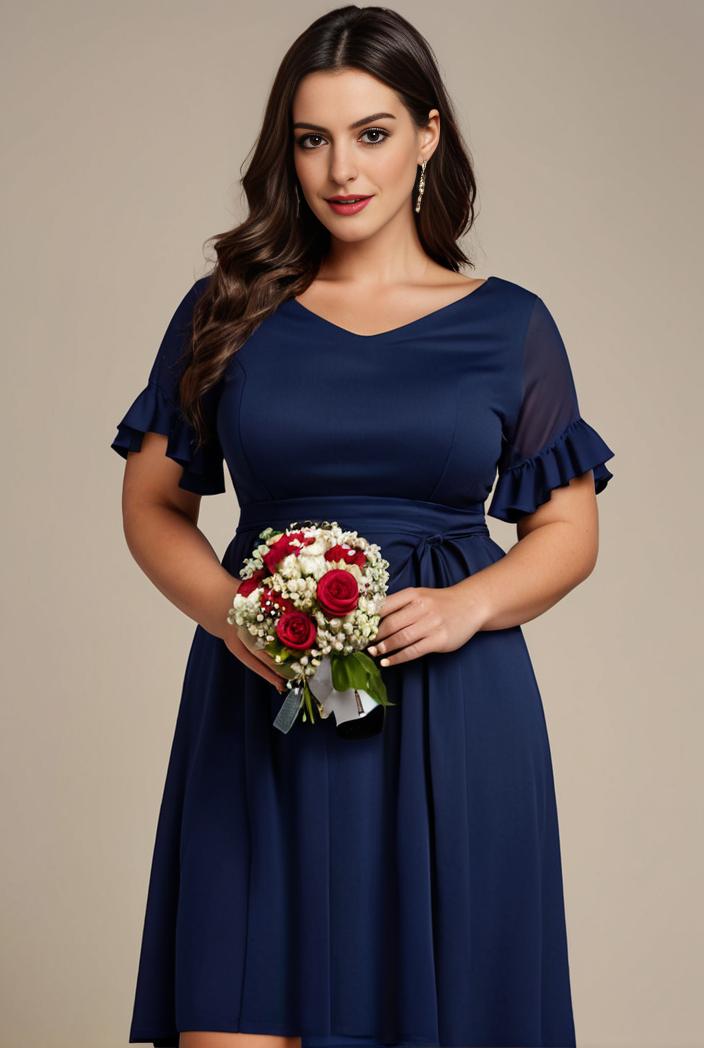 plus size simple chiffon pleated a line round neckline bridesmaid dress 101782