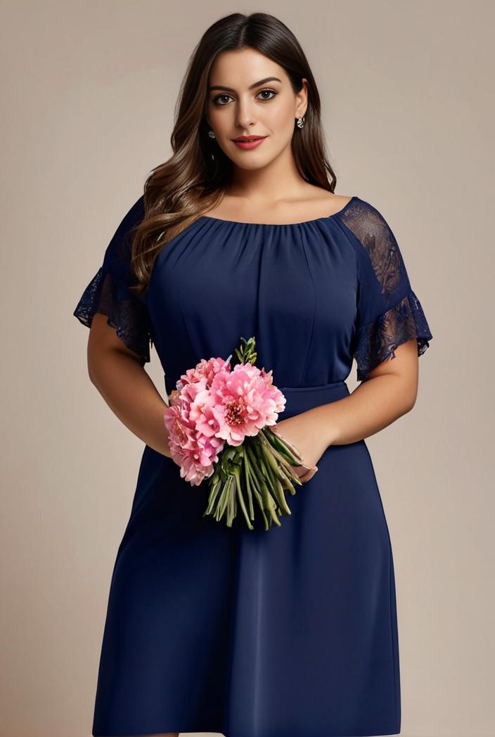 plus size simple chiffon pleated a line round neckline bridesmaid dress 101788