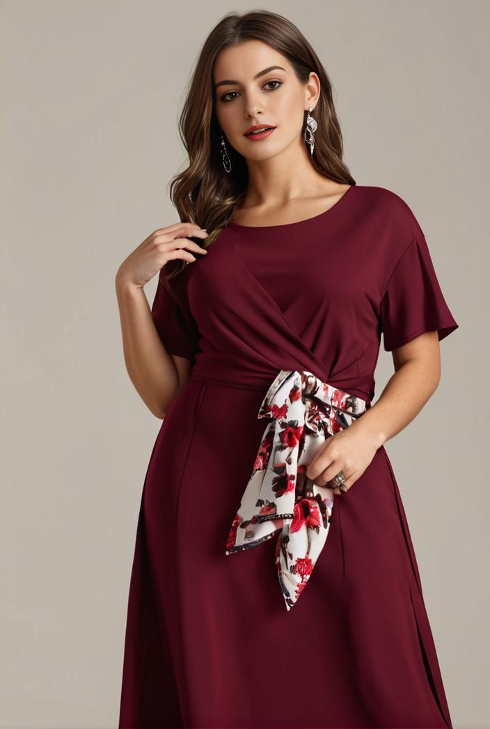 plus size simple chiffon pleated a line round neckline bridesmaid dress 101794