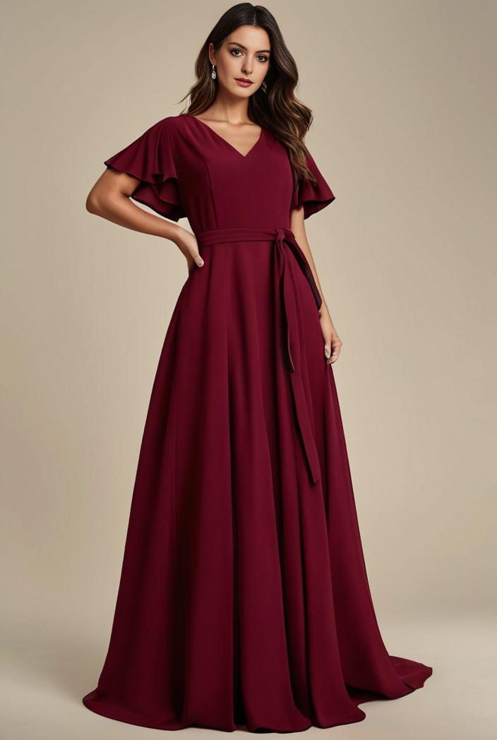 plus size simple chiffon pleated a line round neckline bridesmaid dress 101797