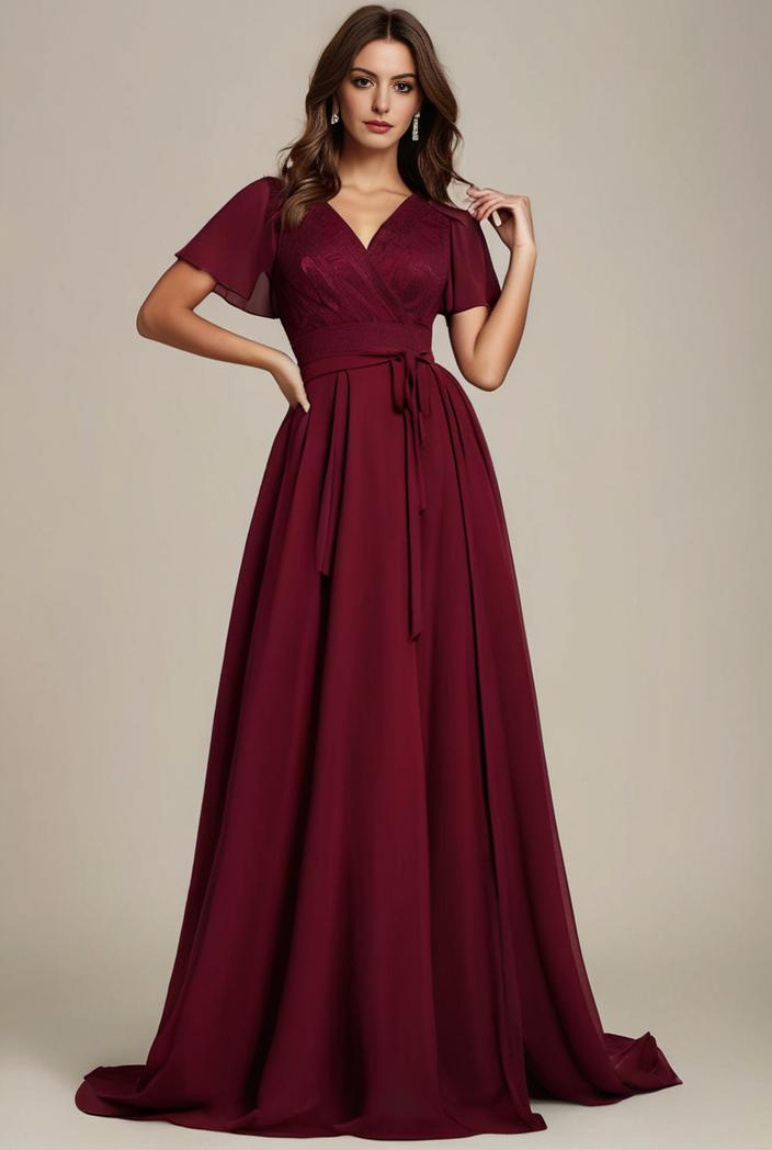 plus size simple chiffon pleated a line round neckline bridesmaid dress 101799