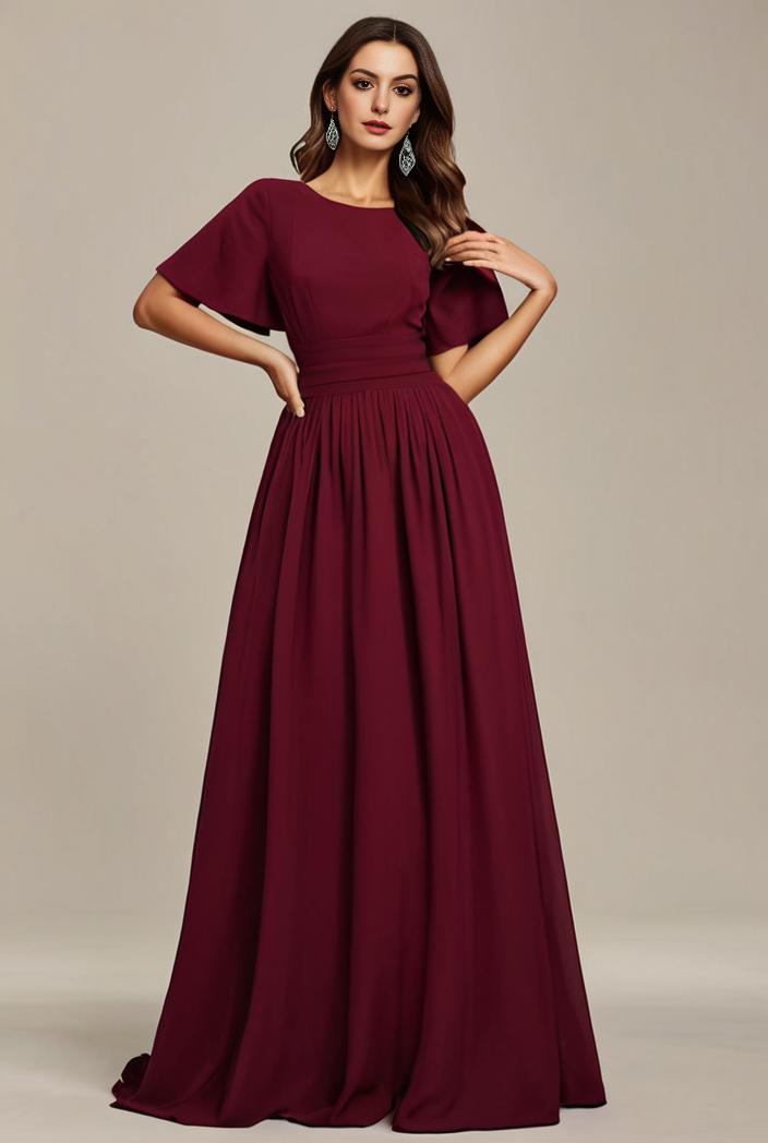 plus size simple chiffon pleated a line round neckline bridesmaid dress 101801