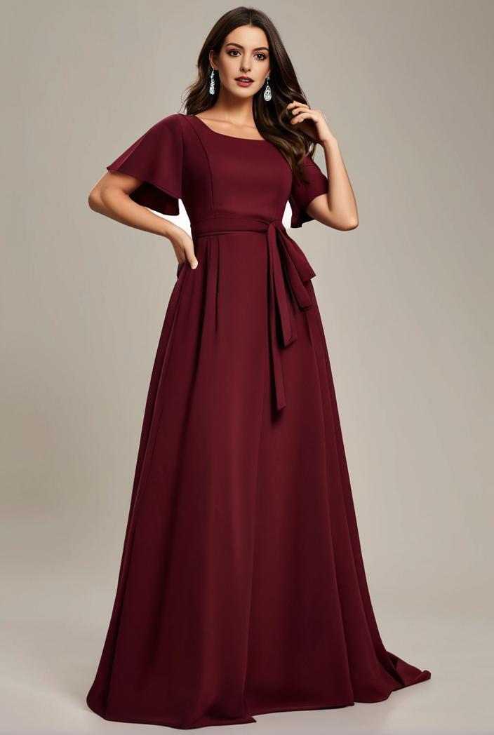 plus size simple chiffon pleated a line round neckline bridesmaid dress 101802