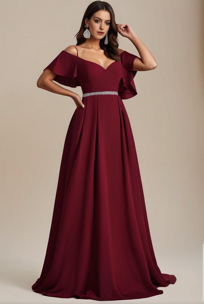 plus size simple chiffon pleated a line round neckline bridesmaid dress 101803