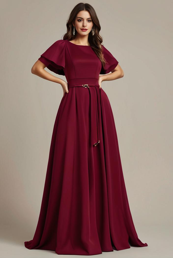 plus size simple chiffon pleated a line round neckline bridesmaid dress 101804