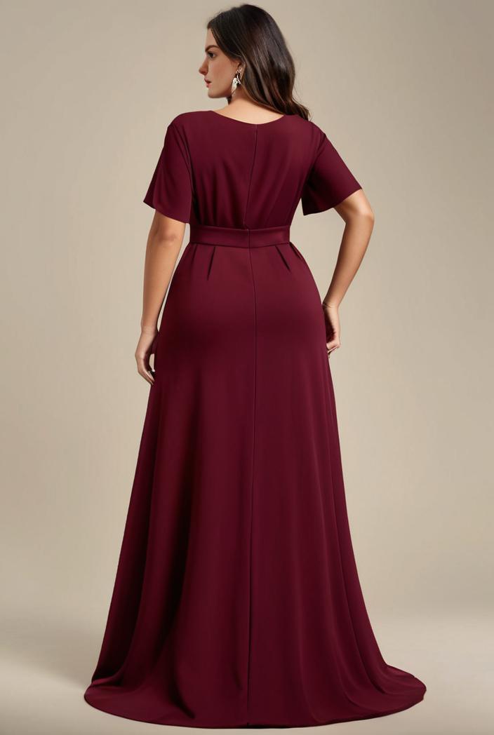 plus size simple chiffon pleated a line round neckline bridesmaid dress 101805