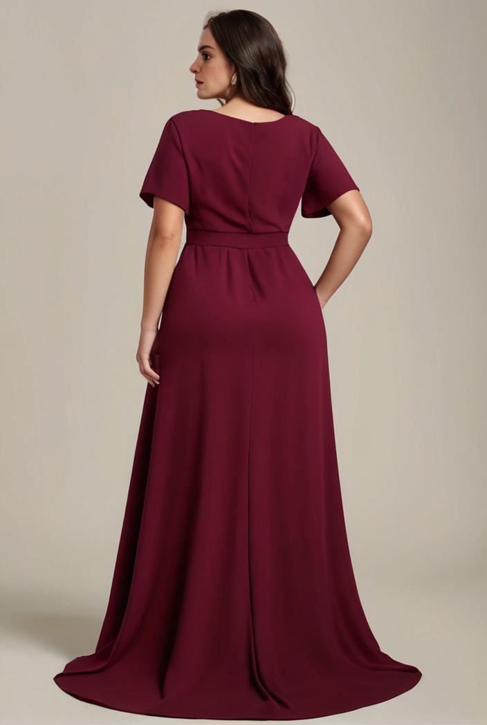 plus size simple chiffon pleated a line round neckline bridesmaid dress 101807