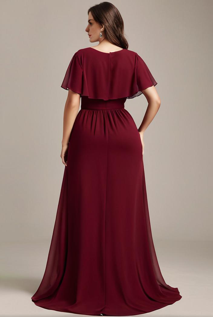 plus size simple chiffon pleated a line round neckline bridesmaid dress 101808