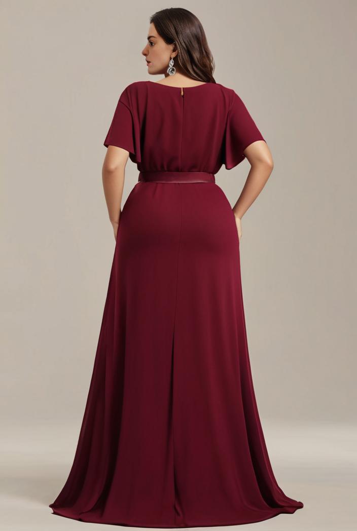 plus size simple chiffon pleated a line round neckline bridesmaid dress 101809