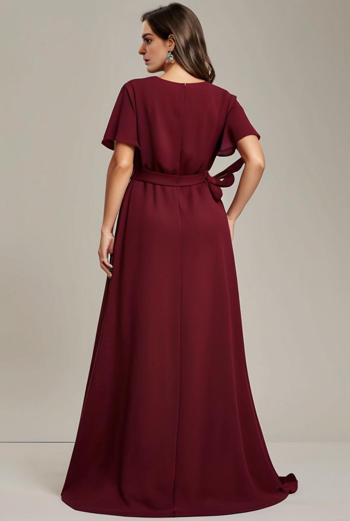 plus size simple chiffon pleated a line round neckline bridesmaid dress 101810