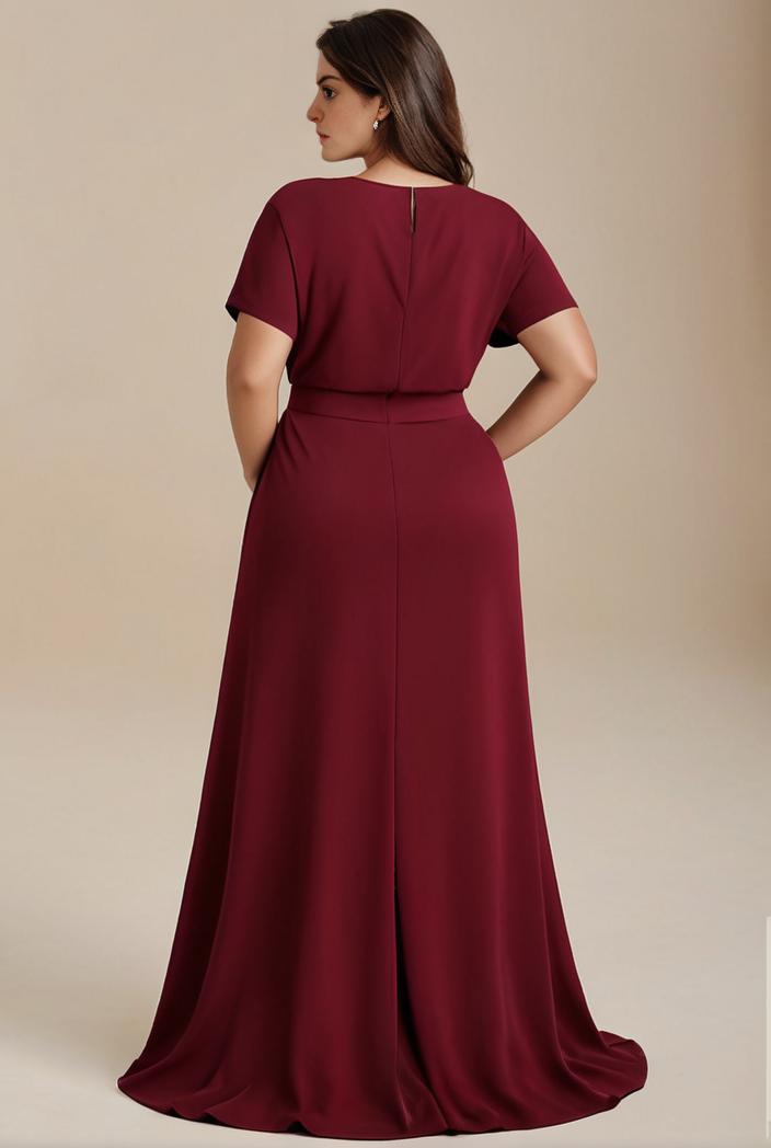 plus size simple chiffon pleated a line round neckline bridesmaid dress 101811