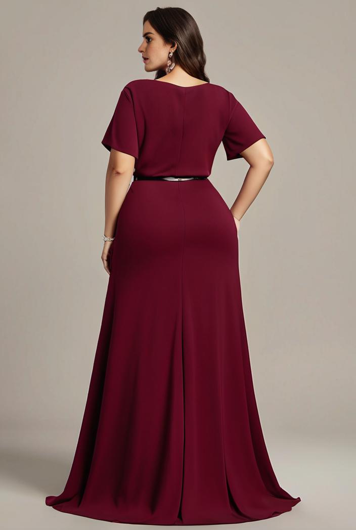 plus size simple chiffon pleated a line round neckline bridesmaid dress 101812