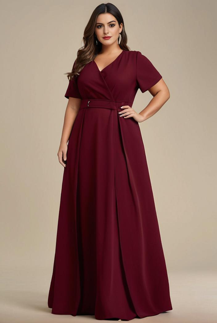 plus size simple chiffon pleated a line round neckline bridesmaid dress 101813