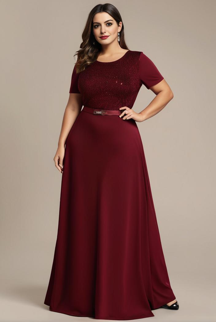 plus size simple chiffon pleated a line round neckline bridesmaid dress 101814
