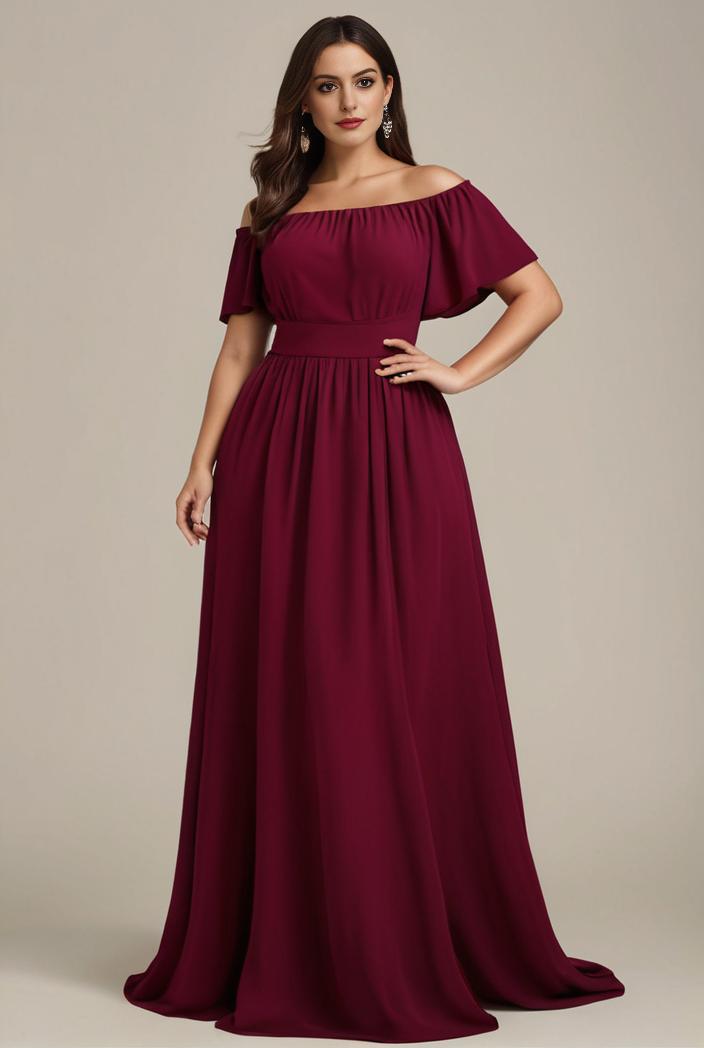 plus size simple chiffon pleated a line round neckline bridesmaid dress 101815