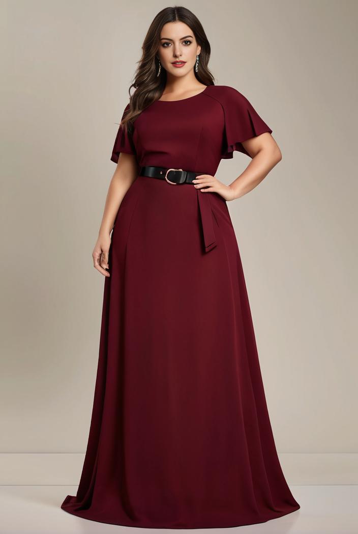 plus size simple chiffon pleated a line round neckline bridesmaid dress 101818