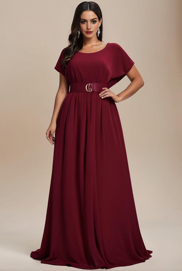plus size simple chiffon pleated a line round neckline bridesmaid dress 101819