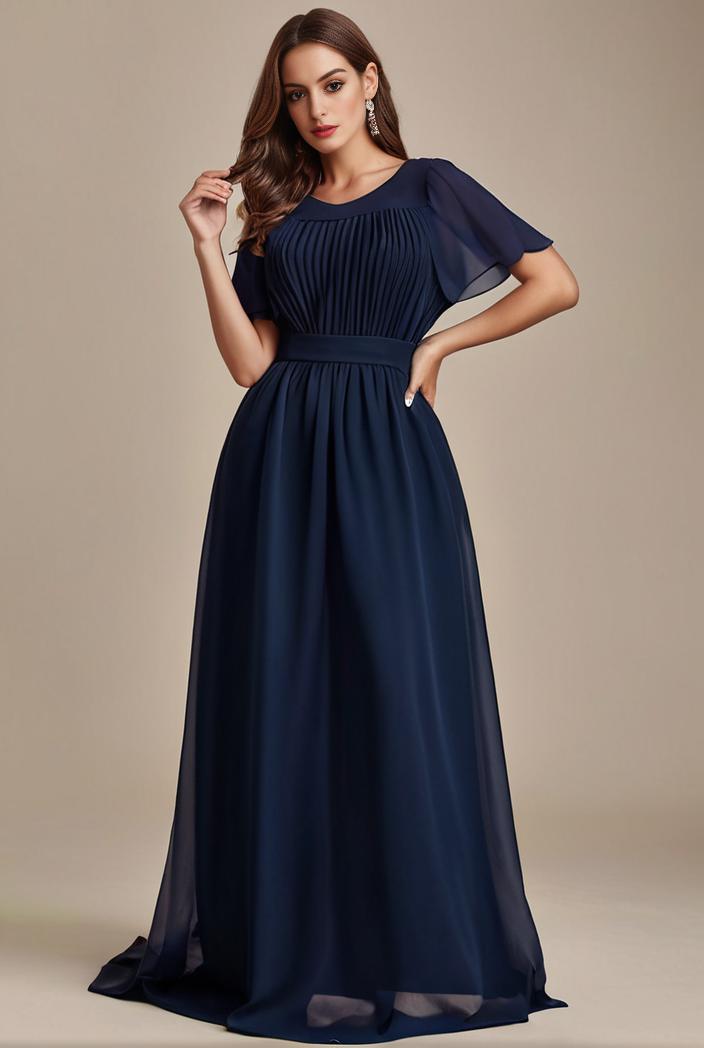 plus size simple chiffon pleated a line round neckline bridesmaid dress 101826