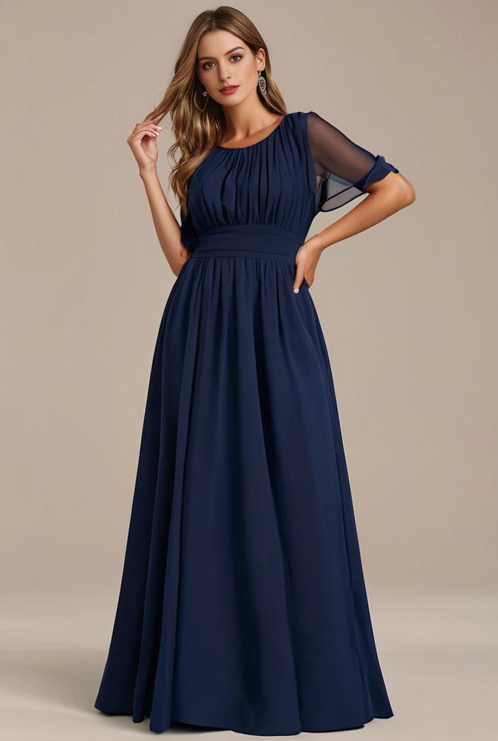 plus size simple chiffon pleated a line round neckline bridesmaid dress 101827