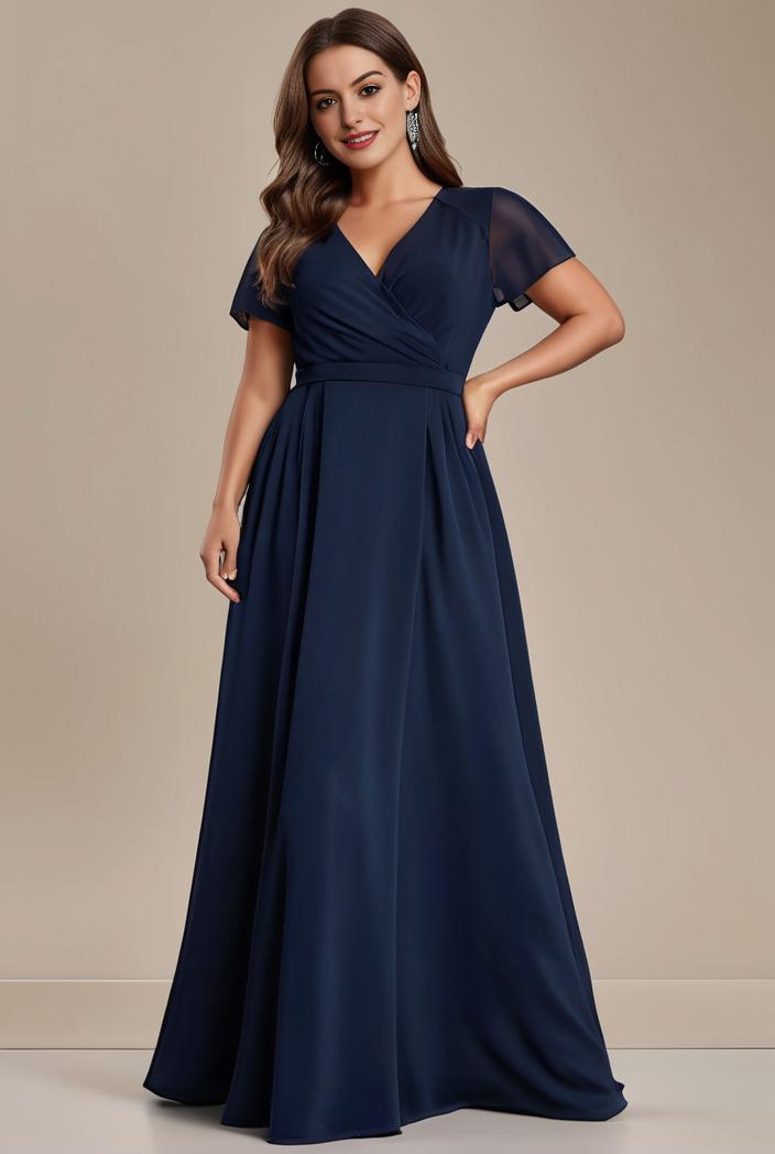 plus size simple chiffon pleated a line round neckline bridesmaid dress 101824