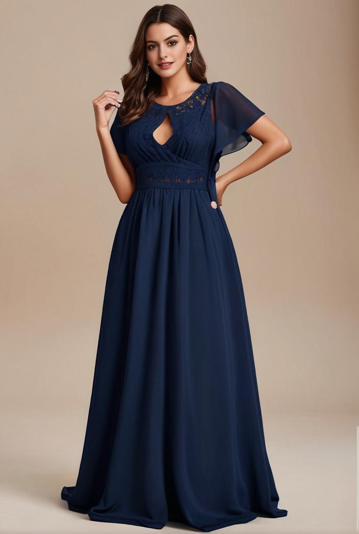 plus size simple chiffon pleated a line round neckline bridesmaid dress 101825
