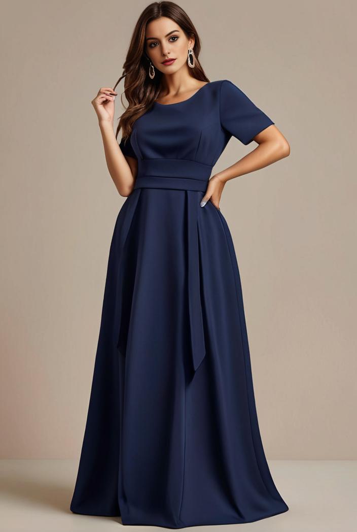 plus size simple chiffon pleated a line round neckline bridesmaid dress 101828