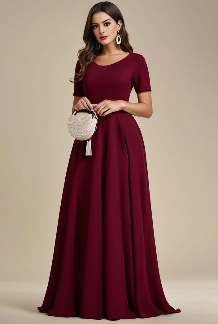 plus size simple chiffon pleated a line round neckline bridesmaid dress 101829