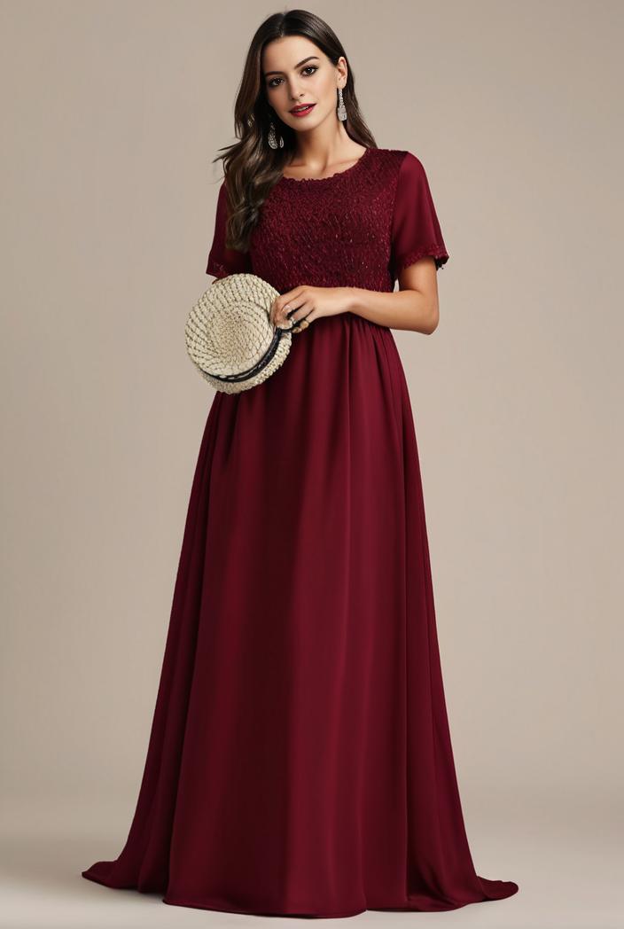 plus size simple chiffon pleated a line round neckline bridesmaid dress 101830