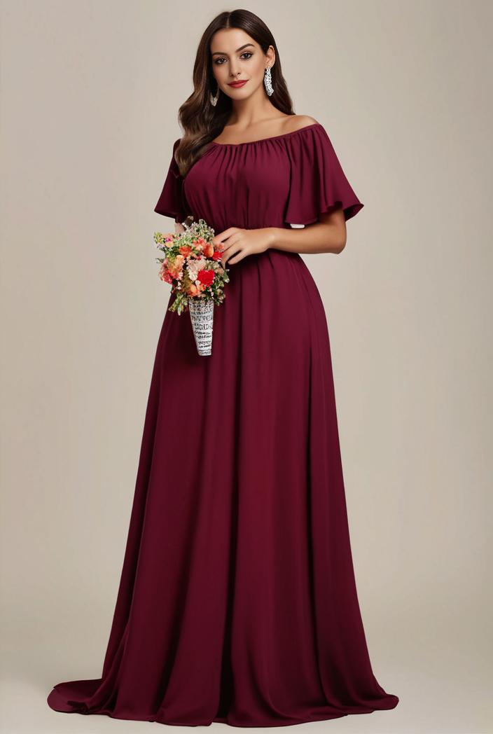plus size simple chiffon pleated a line round neckline bridesmaid dress 101831