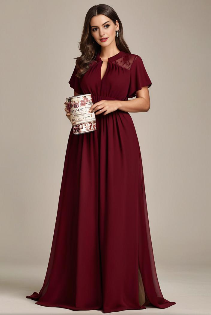 plus size simple chiffon pleated a line round neckline bridesmaid dress 101832