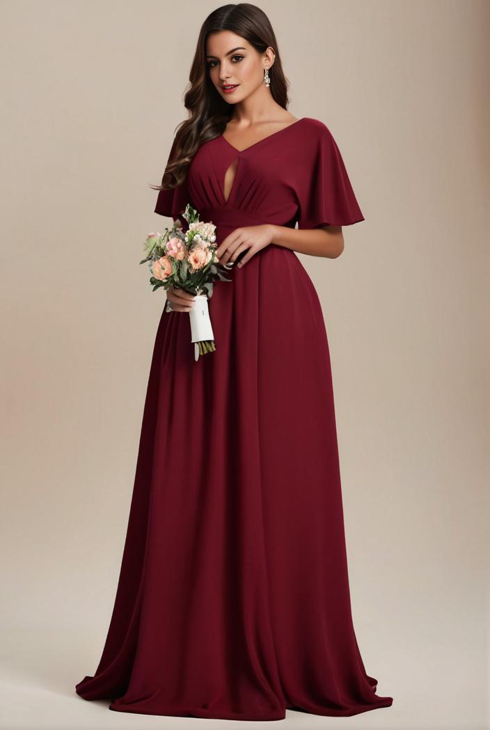 plus size simple chiffon pleated a line round neckline bridesmaid dress 101833