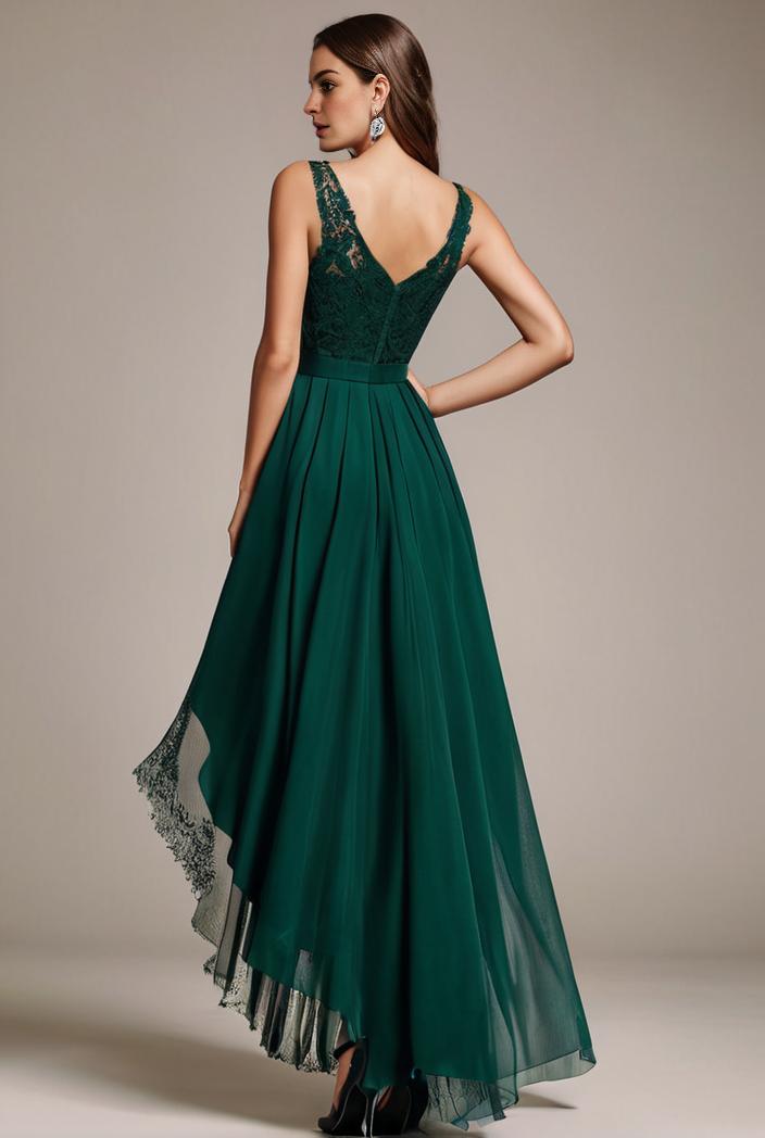 sequin bodice tulle high low evening dress with ribbon waist 103437